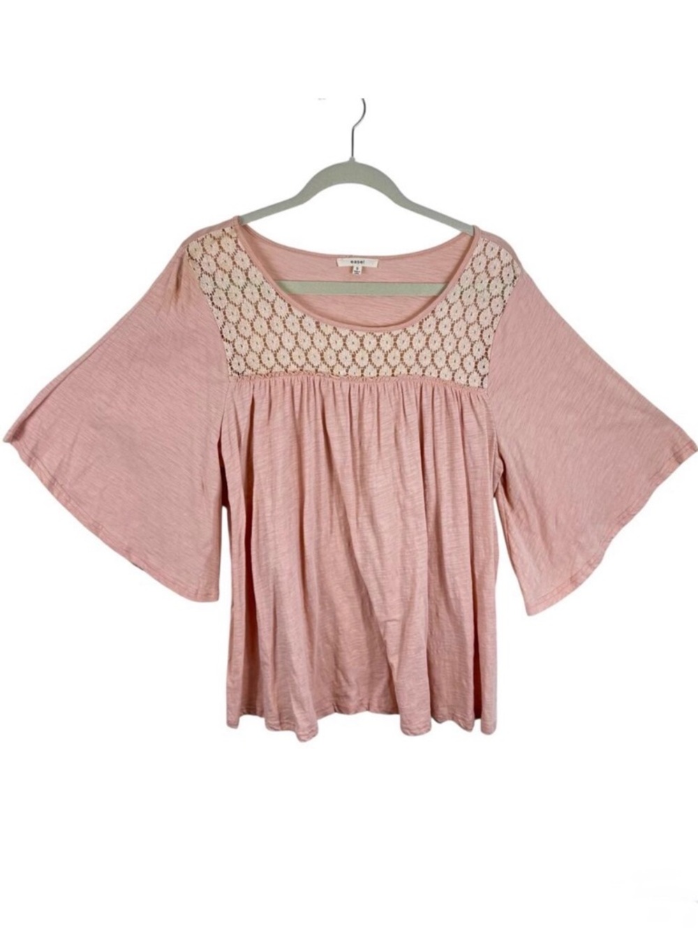 Easel 100% Cotton Pink Lightweight Flowy Lace Detail Kimono Sleeve Blouse Size S